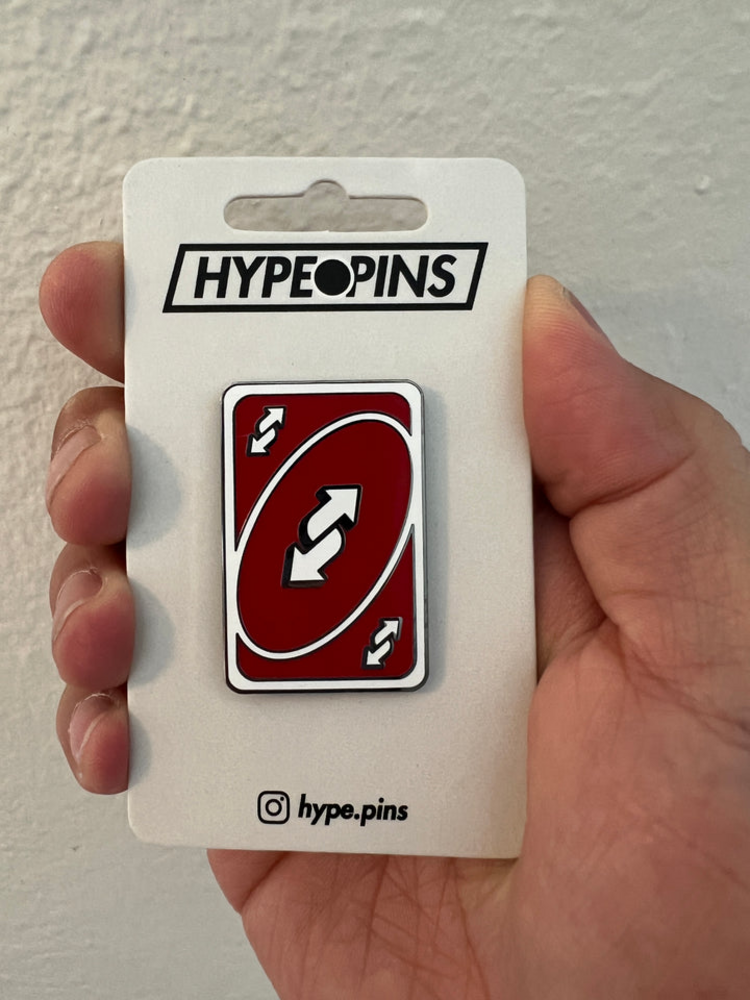 REVERSE UNO RED HARD ENAMEL PIN