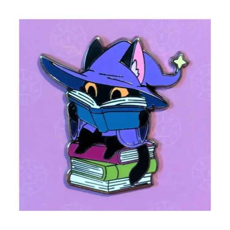 WIZARD CAT ON PILE OF BOOKS PIN