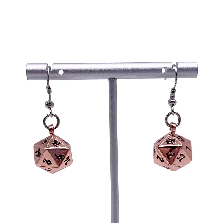 NORSE FOUNDRY IOUN STONE D20 EARRINGS COPPER STILL