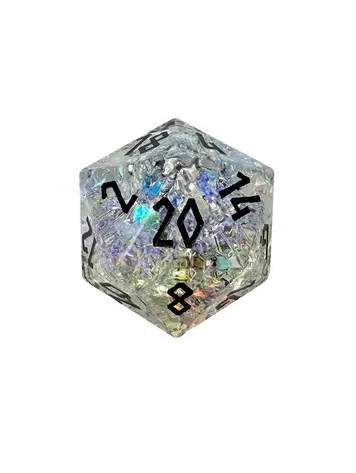 SHATTERED K9 RAINBOW GLASS BOULDER 30MM GLASS D20 DICE BLACK FONT