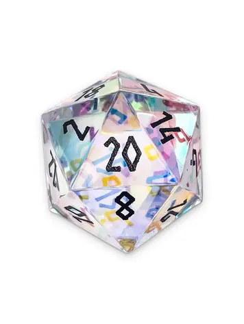 K9 RAINBOW GLASS BOULDER 30MM GLASS D20 DICE BLACK FONT