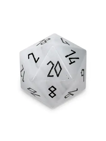 CLEAR CATS EYE BOULDER 30MM GEMSTONE D20 DICE BLACK FONT