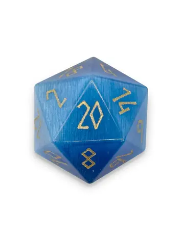 AQUAMARINE CATS EYE BOULDER 30MM GEMSTONE D20 DICE