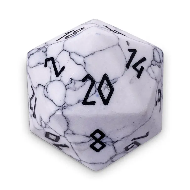 WHITE HOWLITE BOULDER 30MM GEMSTONE D20 DICE