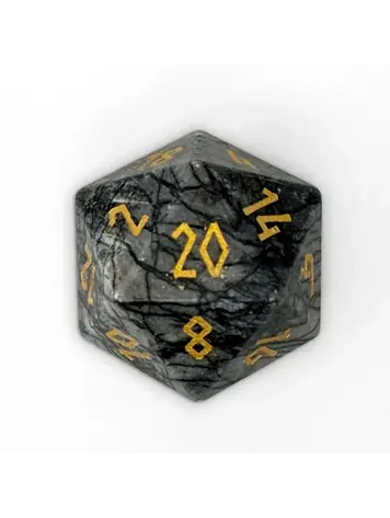 BLACK NETWORK AGATE BOULDER 30MM GEMSTONE D20 DICE