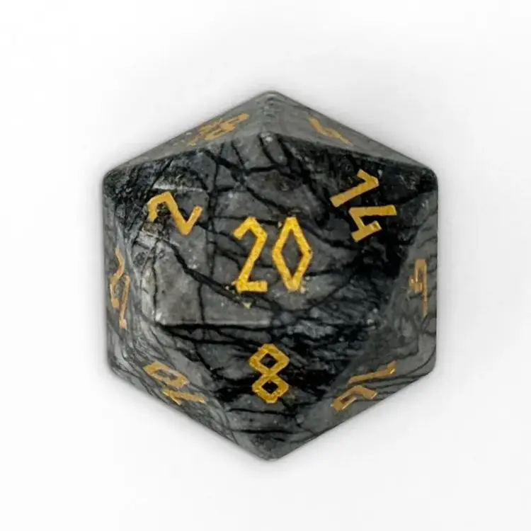 BLACK NETWORK AGATE BOULDER 30MM GEMSTONE D20 DICE