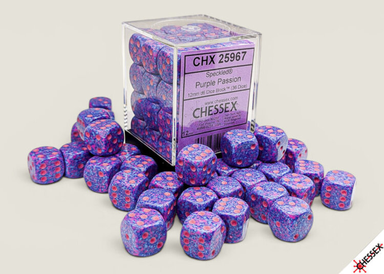 CHESSEX CHX 25967 12MM D6 BLOCK SPECKLED PURPLE PASSION