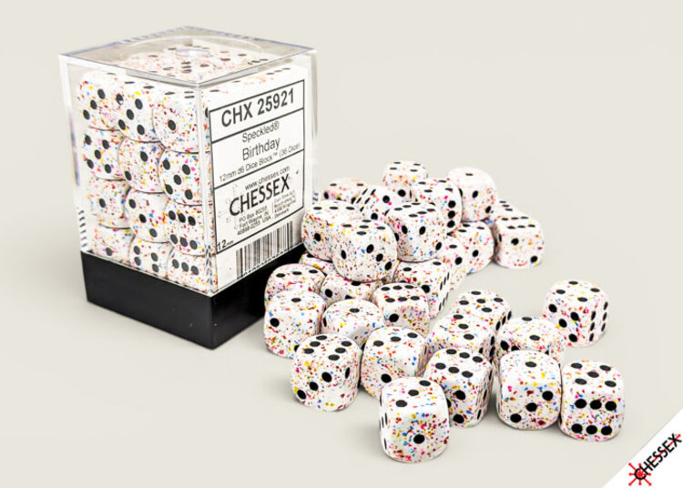 CHESSEX CHX 25921 12MM D6 BLOCK SPECKLED BIRTHDAY