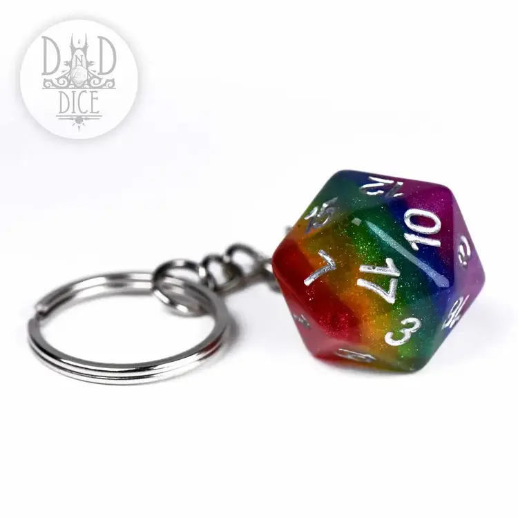 DND DICE RAINBOW D20 KEYCHAIN