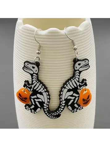MIO QUEENA HALLOWEEN ACRYLIC SKELETON DINOSAUR DANGLE EARRING