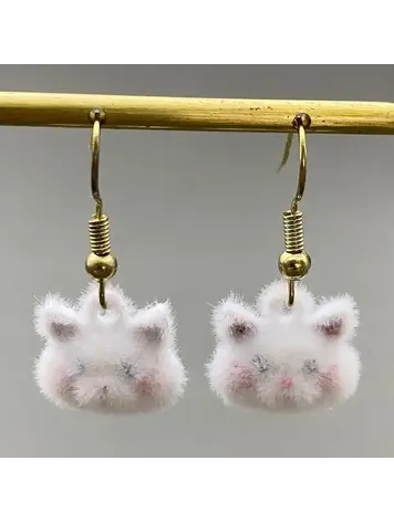 MIO QUEENA CUTE FLOCKING KITTEN HEAD DANGLE EARRINGS