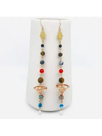 MIO QUEENA SOLAR SYSTEM STONE BEADED DANGLE EARRINGS