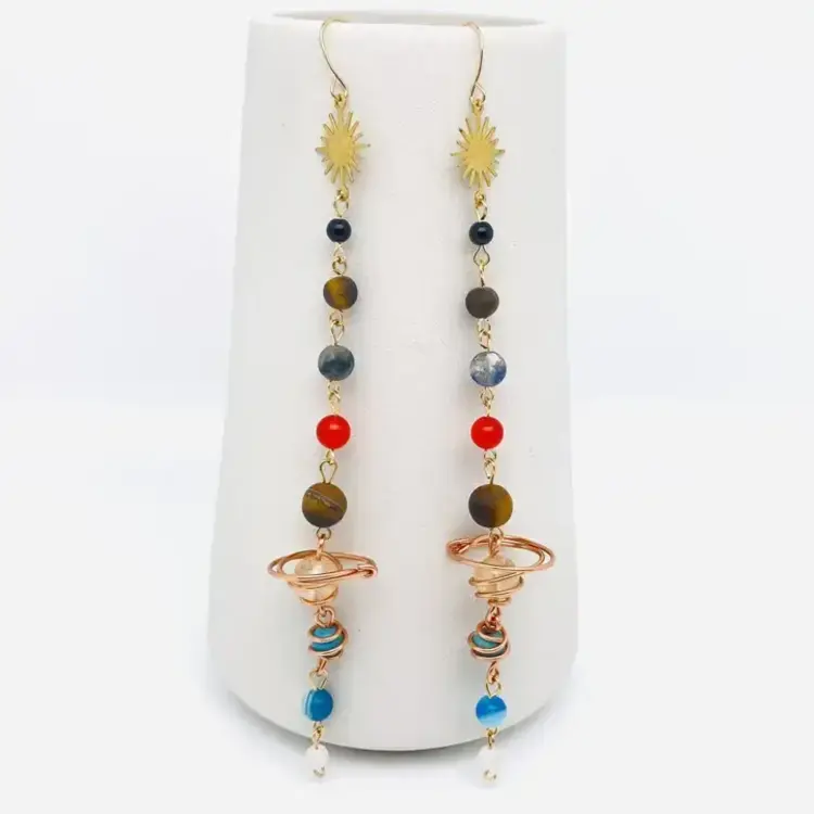 MIO QUEENA SOLAR SYSTEM STONE BEADED DANGLE EARRINGS