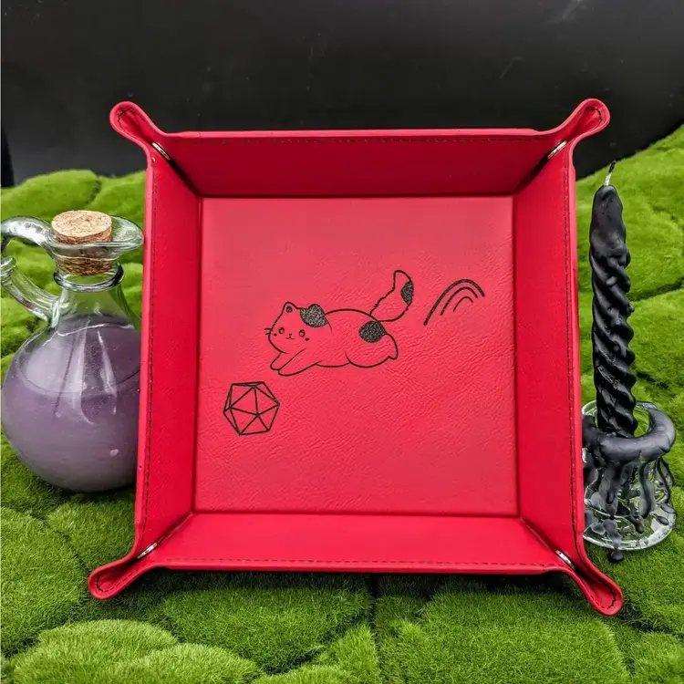 CAT CHASING DIE DICE TRAY TEAL WITH BLACK