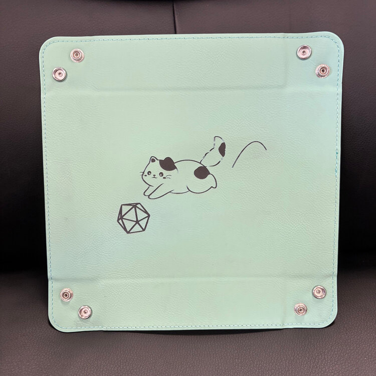 CAT CHASING DIE DICE TRAY TEAL WITH BLACK