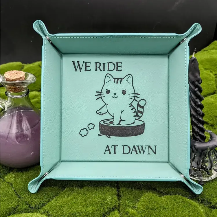 CAT VACUUM WE RIDE AT DAWN DICE TRAY TEAL WITH BLACK