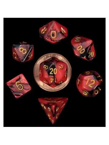 MDG MDG MINI POLYHEDRAL DICE SET: RED/BLACK W/ GOLD NUMBERS