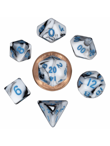MDG MDG MINI POLYHEDRAL DICE SET:  MARBLE W/ BLUE NUMBERS