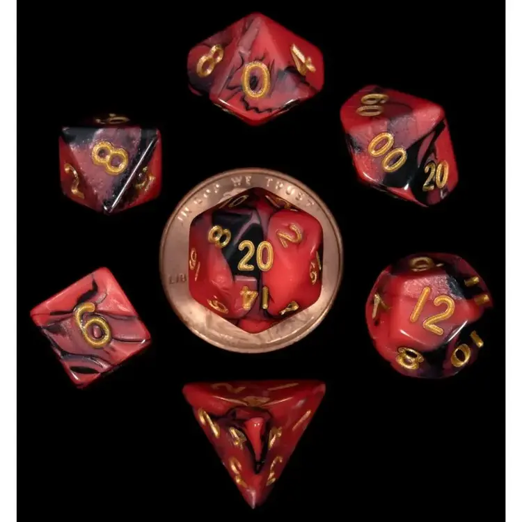 MDG MDG MINI POLYHEDRAL DICE SET: RED/BLACK W/ GOLD NUMBERS