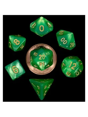 MDG MDG MINI POLYHEDRAL DICE SET: GREEN/LIGHT GREEN W/ GOLD NUMBERS