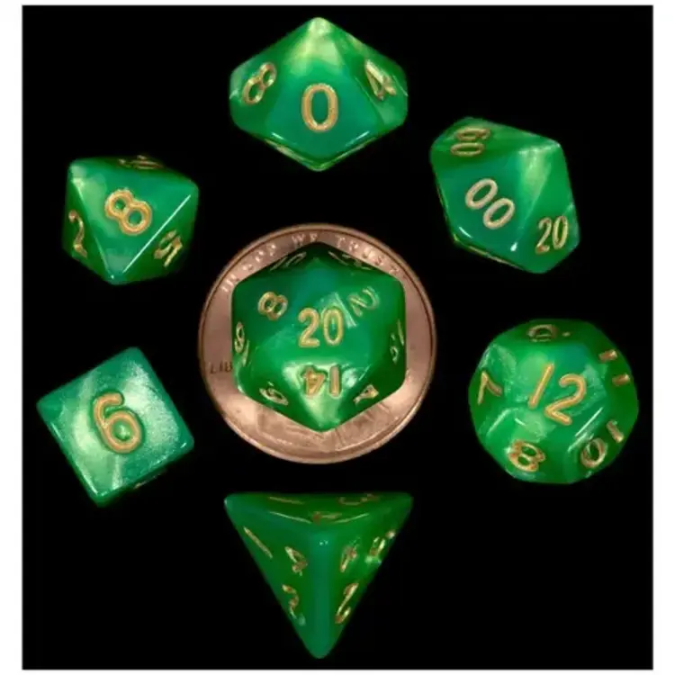 MDG MDG MINI POLYHEDRAL DICE SET: GREEN/LIGHT GREEN W/ GOLD NUMBERS