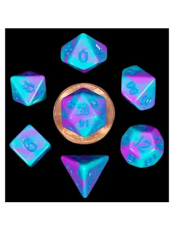 MDG MDG MINI POLYHEDRAL SET PURPLE/TEAL W/ BLUE NUMBERS