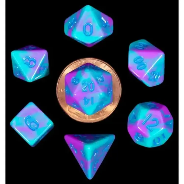 MDG MDG MINI POLYHEDRAL SET PURPLE/TEAL W/ BLUE NUMBERS