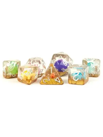 MDG FANROLL 16MM RESIN POLY DICE SET: RAINBOW DINOSAUR DICE