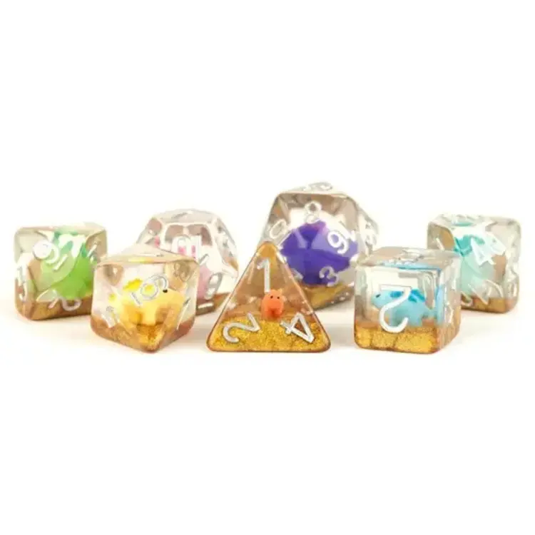MDG FANROLL 16MM RESIN POLY DICE SET: RAINBOW DINOSAUR DICE
