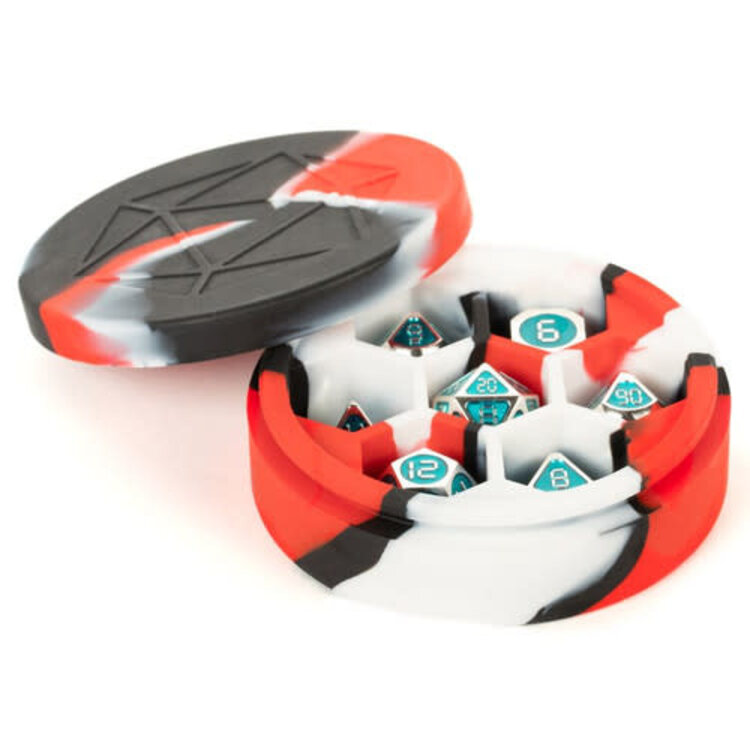 MDG FANROLL SILICONE ROUND DICE CASE RED/BLACK/WHITE