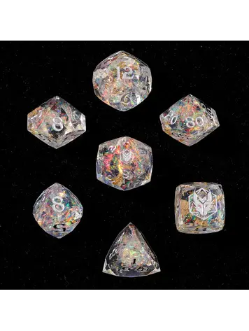 HYMGHO CAPTURED MAGIC LUSTER CUT RESIN DICE SET CRYSTAL