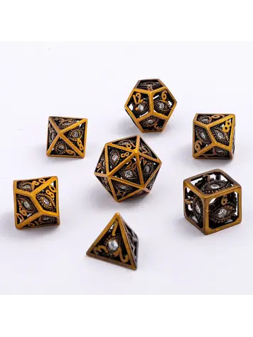 HYMGHO HYMGHO MINI DRAGONS EYE HOLLOW METAL DICE SET - WHITE GEMS