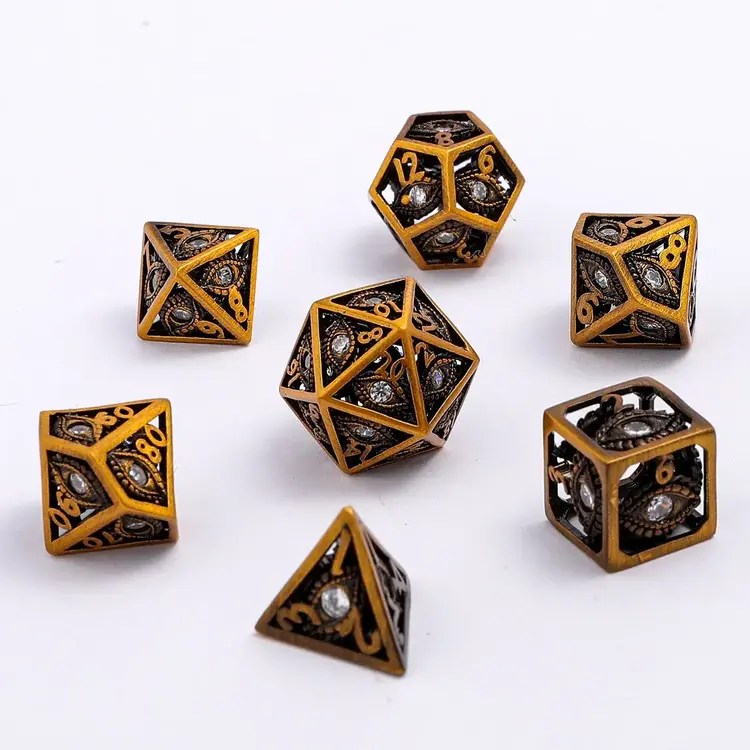 HYMGHO HYMGHO MINI DRAGONS EYE HOLLOW METAL DICE SET - WHITE GEMS