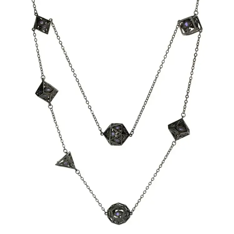 HYMGHO HYMGHO DRAGON'S EYE 7-DIE NECKLACE - GUNMETAL W/ PURPLE GEMS