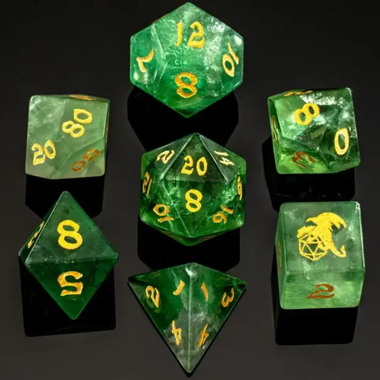 HYMGHO HYMGHO GEMSTONE RPG DICE SET - GREEN FLUORITE