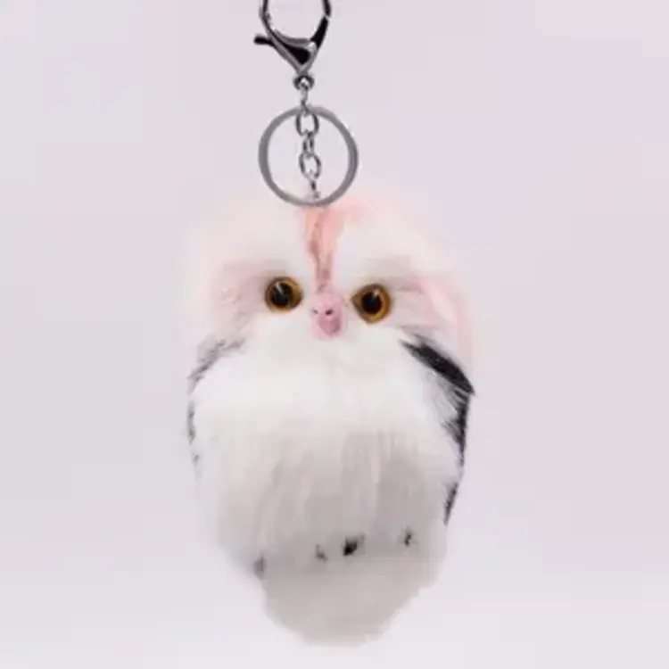 OWL KEYCHAIN FAUX FUR LIGHT PINK