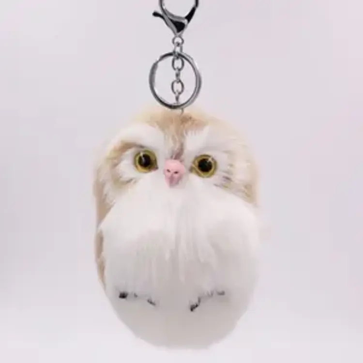 OWL KEYCHAIN FAUX FUR KHAKI