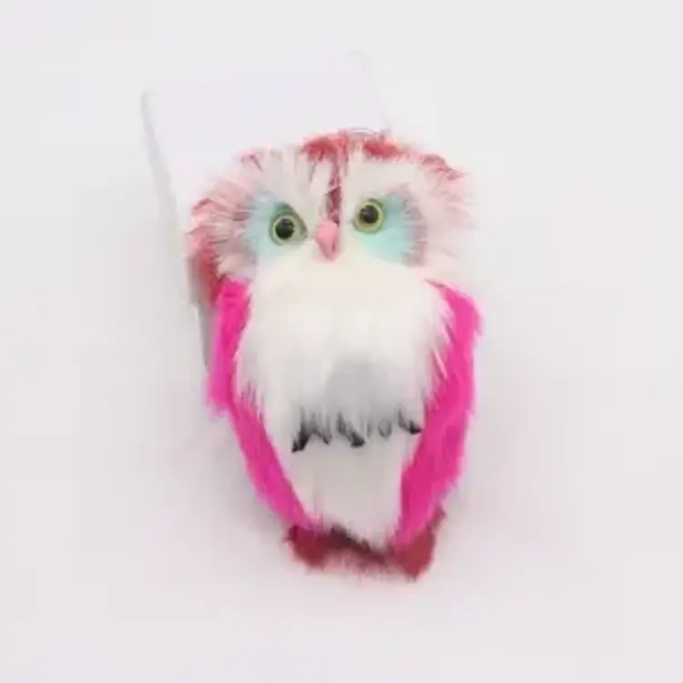OWL KEYCHAIN FAUX FUR BURGUNDY