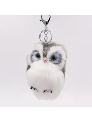 OWL KEYCHAIN FAUX FUR GRAY