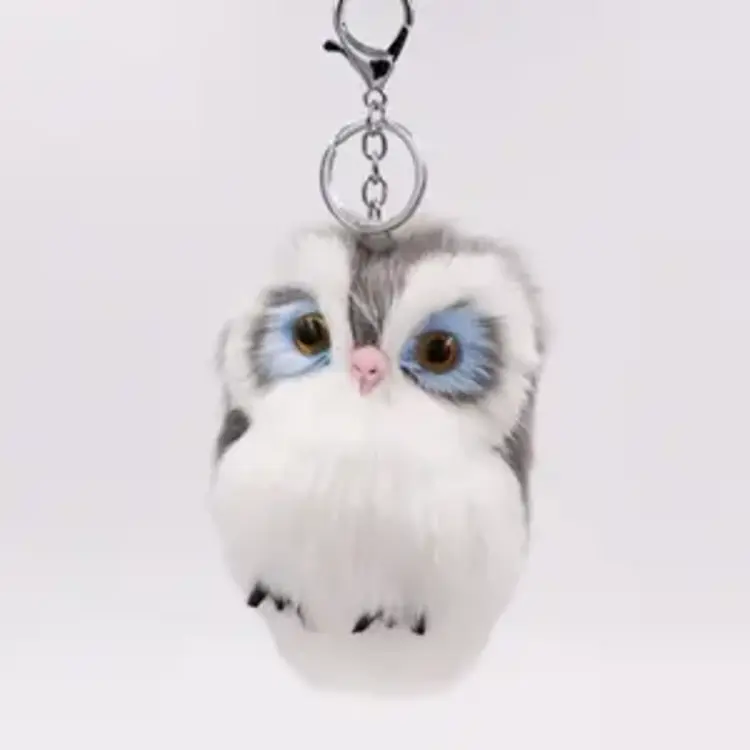 OWL KEYCHAIN FAUX FUR GRAY
