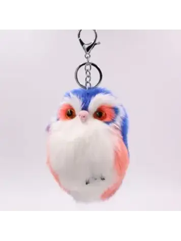 OWL KEYCHAIN FAUX FUR SAPPHIRE BLUE