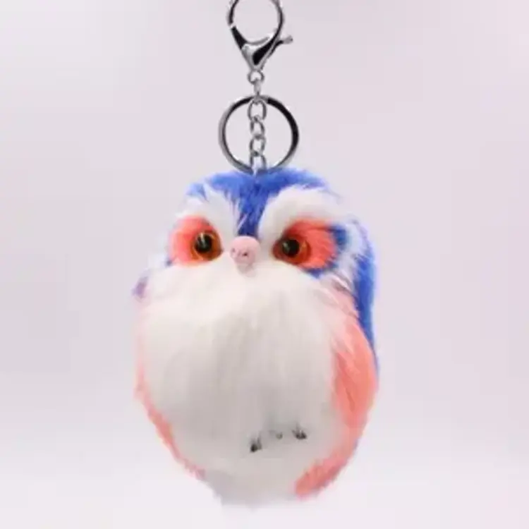 OWL KEYCHAIN FAUX FUR SAPPHIRE BLUE