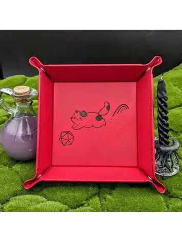 CAT CHASING DIE DICE TRAY BLACK WITH GOLD