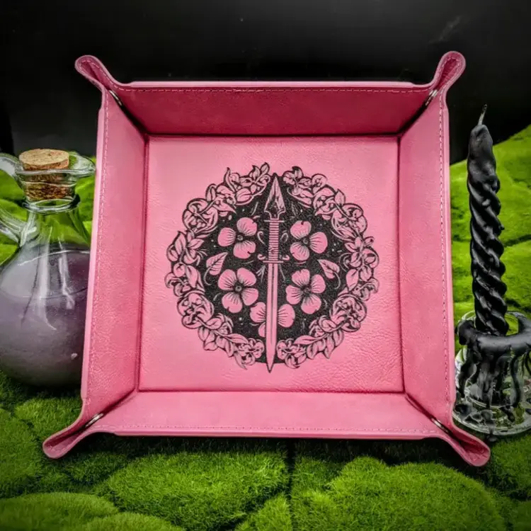 DAGGER WITH FLOWERS DICE TRAY BLACK WITH GOLD