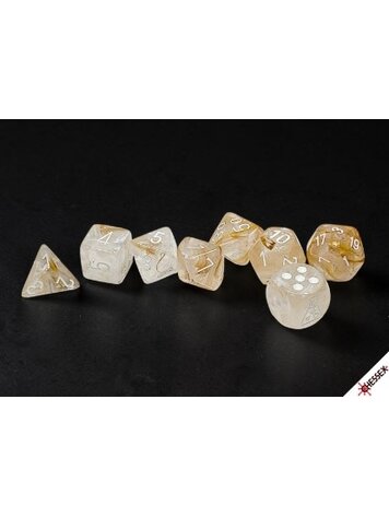 CHESSEX CHX 30075 LAB DICE 7 PC POLY DICE SET BOREALIS CHAMPAGNE/WHITE