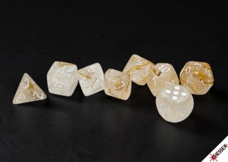 CHESSEX CHX 30075 LAB DICE 7 PC POLY DICE SET BOREALIS CHAMPAGNE/WHITE