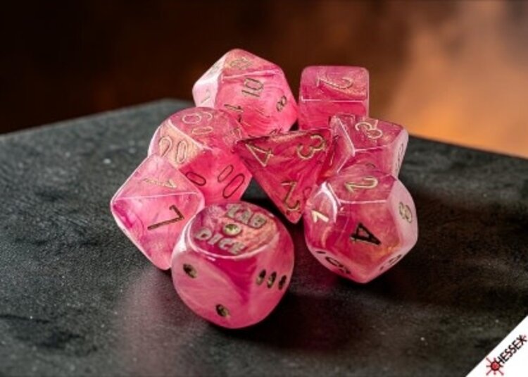CHESSEX CHX 30076 LAB DICE 7 PC POLY DICE SET SHIMMER IGNIS/GOLD