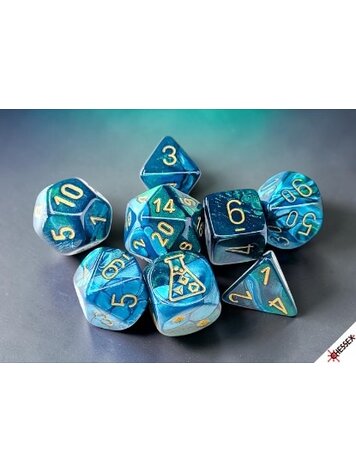 CHESSEX CHX 30078 LAB DICE 7 PC POLY DICE SET GEMINI GREEN TEAL/GOLD