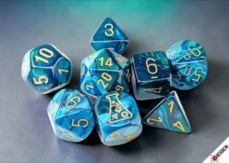 CHESSEX CHX 30078 LAB DICE 7 PC POLY DICE SET GEMINI GREEN TEAL/GOLD