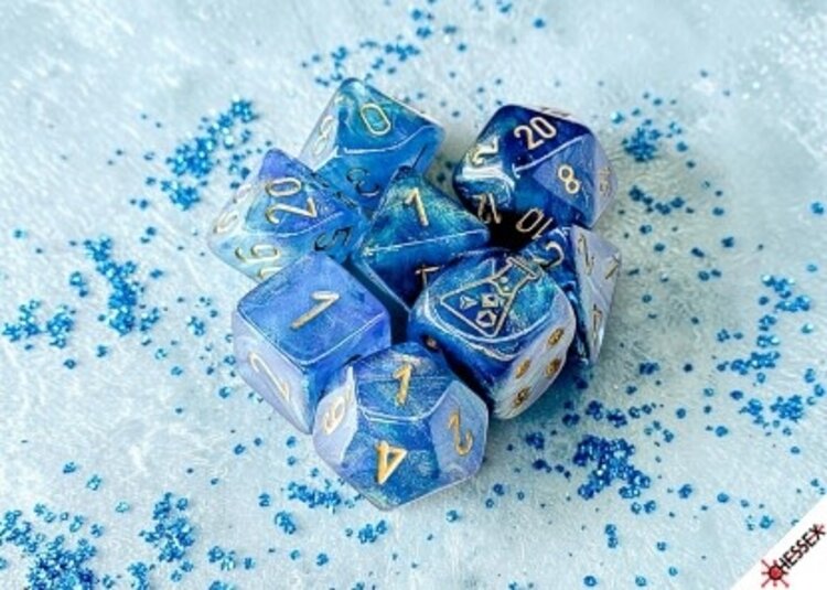 CHESSEX CHX 30079 LAB DICE 7 PC POLY DICE SET SHIMMER AQUEOUS/GOLD